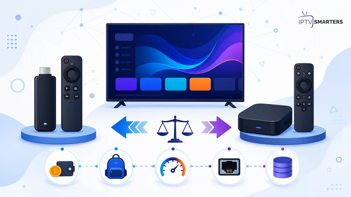 Clé HDMI et boîtier TV comparés pour IPTV Smarters Pro
