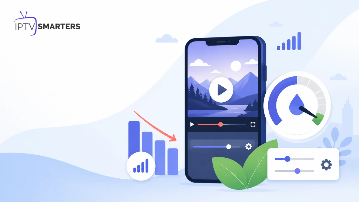 IPTV consommation data avec smartphone, jauge de forfait mobile et réglage de qualité vidéo