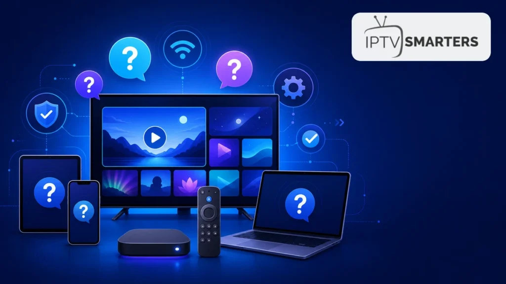 FAQ IPTV Smarters Pro 2026 avec catégories, appareils et réponses pratiques