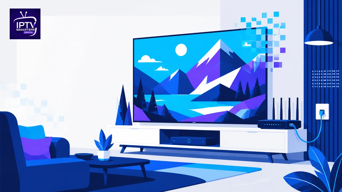 IPTV 4K avec téléviseur Ultra HD, routeur et connexion Ethernet