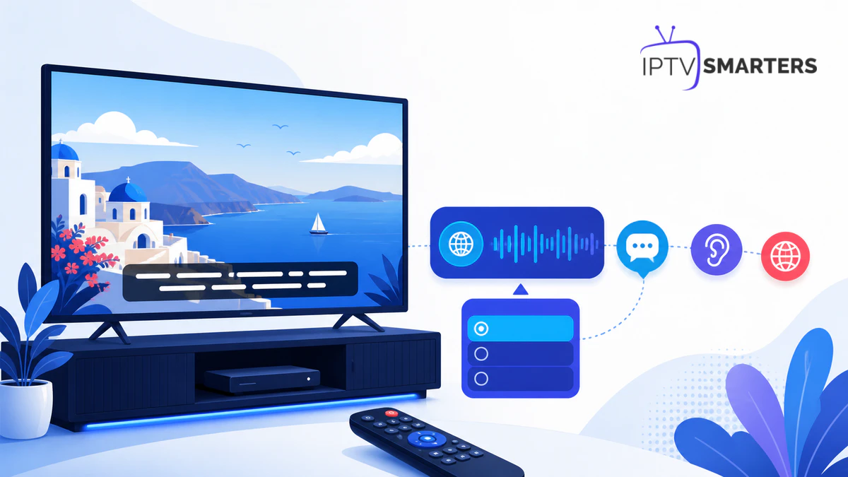 Sous-titres IPTV Smarters Pro avec piste audio, langue, texte et télécommande