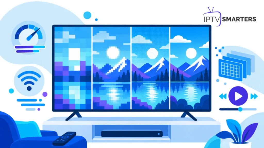 Comparaison visuelle des qualités SD, HD, Full HD et 4K sur IPTV Smarters Pro